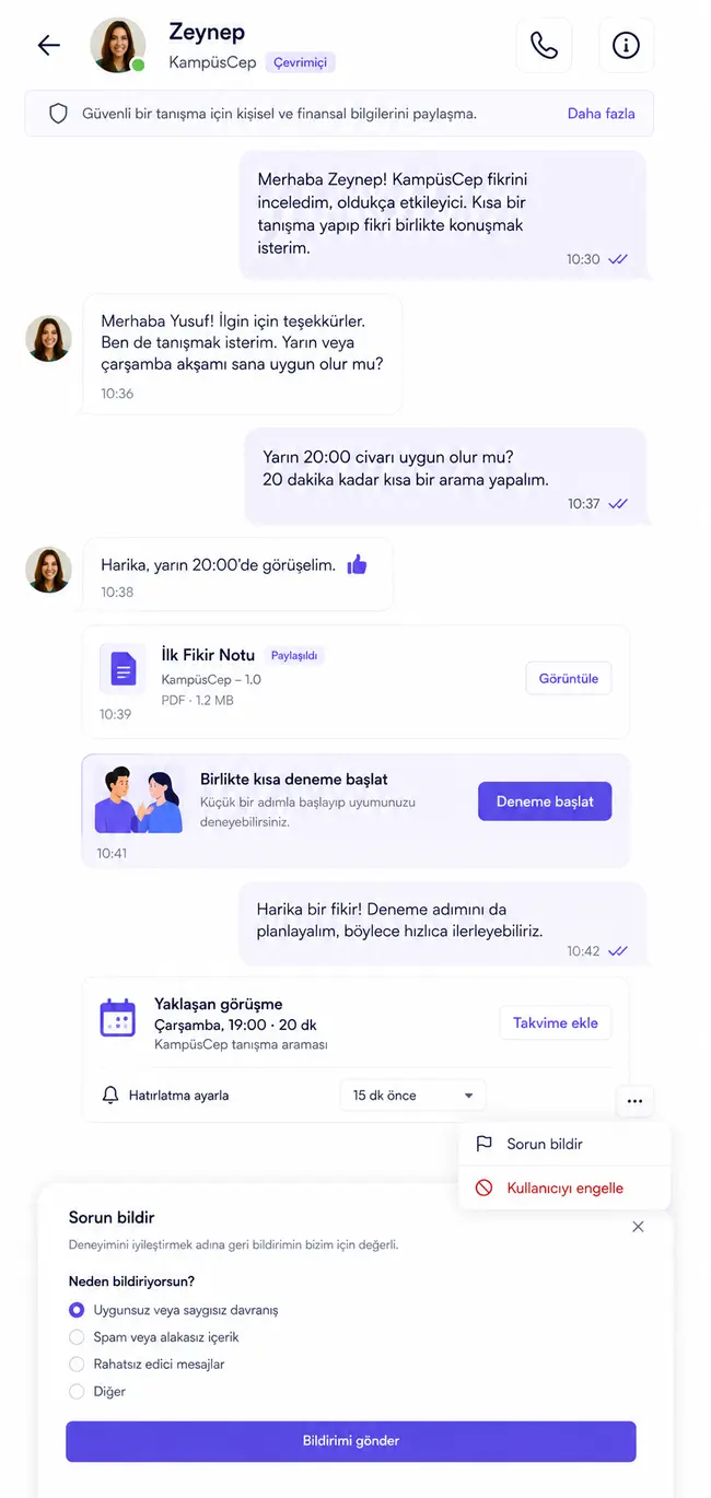 Startupkuruyorum mobil güvenli mesajlaşma ekranı